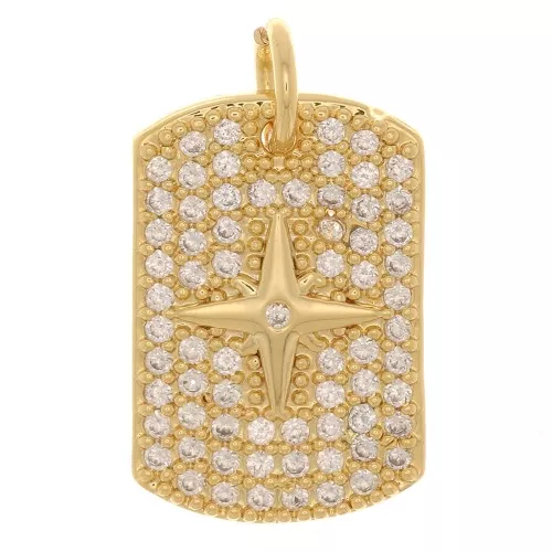 Pendentif plaque rectangle 16x11 mm avec oxydes de Zirconium  et étoile - Doré - Crystal x1