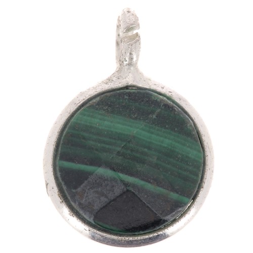 Breloque ronde facettée 7 mm - Argent 925 - Malachite x1