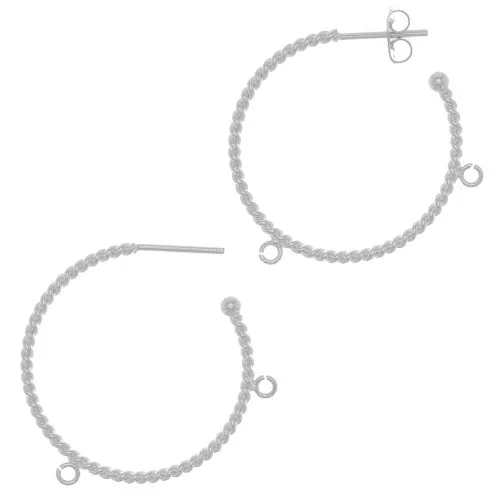 Créoles fil torsadé 32 mm avec 2 anneaux ouvert - Argenté x2
