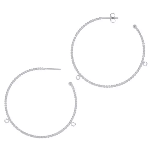 Créoles fil torsadé 52 mm avec 2 anneaux ouverts - Argenté x2