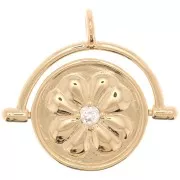 Pendentif réversible 20x21 mm avec oxyde de zirconium - motif fleur - Plaqué Or 3 microns x1