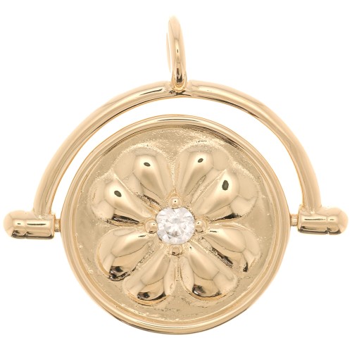 Pendentif réversible 20x21 mm avec oxyde de zirconium - motif fleur - Plaqué Or 3 microns x1