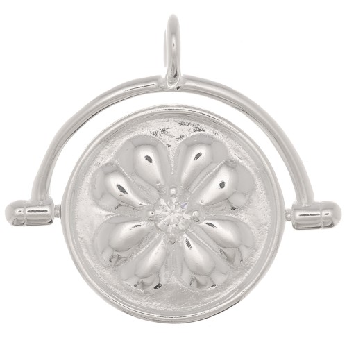 Pendentif réversible 20x21 mm avec oxyde de zirconium - motif fleur - Argent 925 x1