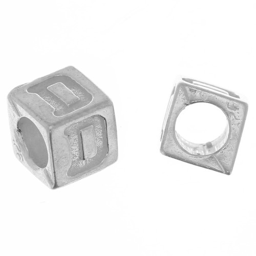 Perle lettre alphabet cube 5 mm avec gros trou - D - Argent 925 x1