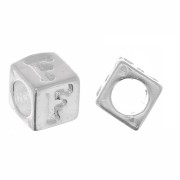 Perle lettre alphabet cube 5 mm avec gros trou - F - Argent 925 x1