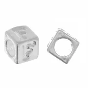 Perle lettre alphabet cube 5 mm avec gros trou - F - Argent 925 x1