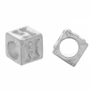 Perle lettre alphabet cube 5 mm avec gros trou - H - Argent 925 x1
