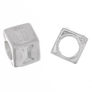 Perle lettre alphabet cube 5 mm avec gros trou - I - Argent 925 x1|raw }}