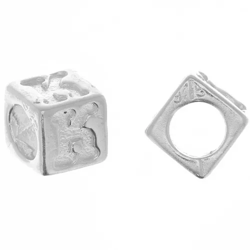 Perle lettre alphabet cube 5 mm avec gros trou - K - Argent 925 x1
