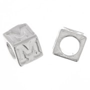 Perle lettre alphabet cube 5 mm avec gros trou - M - Argent 925 x1|raw }}