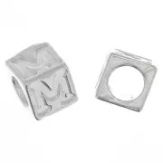 Perle lettre alphabet cube 5 mm avec gros trou - M - Argent 925 x1