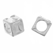 Perle lettre alphabet cube 5 mm avec gros trou - T - Argent 925 x1|raw }}