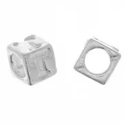 Perle lettre alphabet cube 5 mm avec gros trou - T - Argent 925 x1