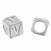 Perle lettre alphabet cube 5 mm avec gros trou - V - Argent 925 x1