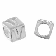 Perle lettre alphabet cube 5 mm avec gros trou - V - Argent 925 x1