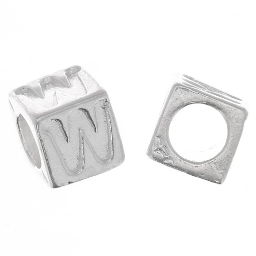 Perle lettre alphabet cube 5 mm avec gros trou - W - Argent 925 x1