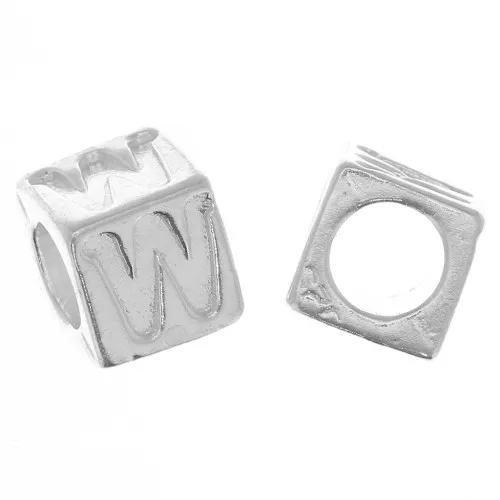 Perle lettre alphabet cube 5 mm avec gros trou - W - Argent 925 x1