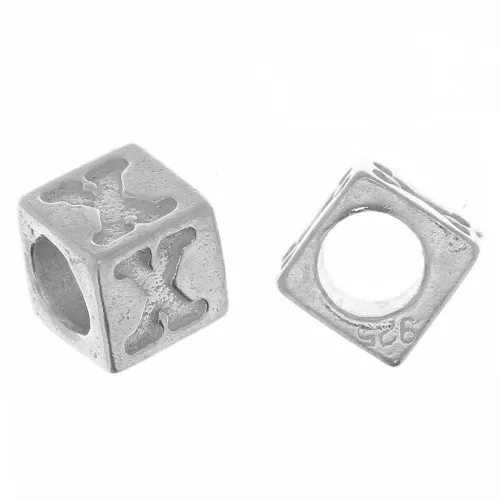 Perle lettre alphabet cube 5 mm avec gros trou - X - Argent 925 x1
