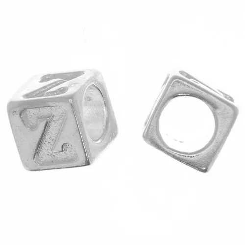 Perle lettre alphabet cube 5 mm avec gros trou - Z - Argent 925 x1