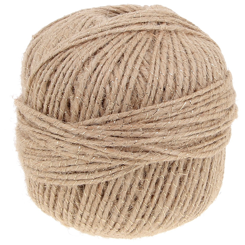 Bobine De Fil De Jute Avec Fil Metallise 1 5 Mm Naturel Dore X100gr Perles Co