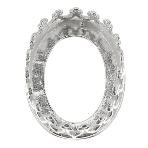 Serti ovale griffe - décor couronne - pour cabochon 14x10 mm - Argent 925 x1