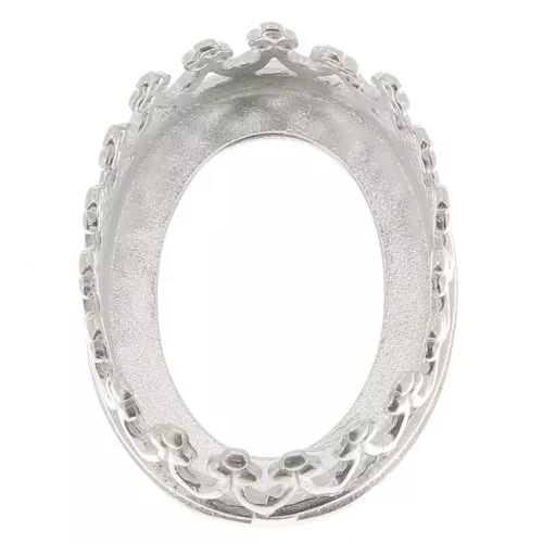 Serti ovale griffe - décor couronne - pour cabochon 14x10 mm - Placage Argent fin