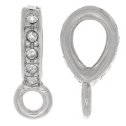 Attache pendentif strassé 16x5 mm avec anneau fermé - Rhodié - Crystal x1|raw }}