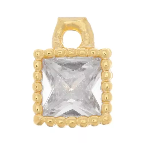 Mini breloque carrée avec oxyde de Zirconium 5.5x4 mm - Doré - Crystal x1