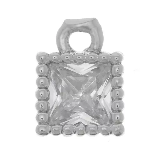Mini breloque carrée avec oxyde de Zirconium 5.5x4 mm - Rhodié - Crystal x1