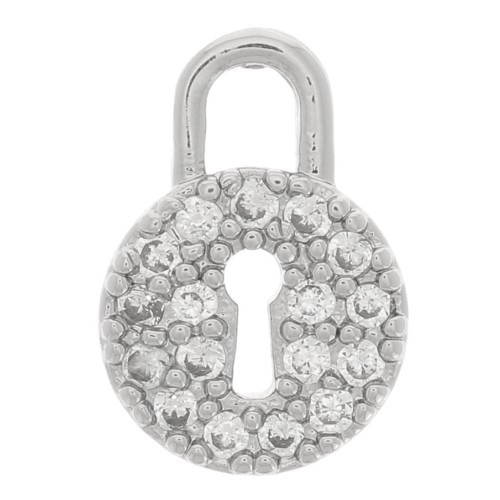 Breloque cadenas rond avec oxydes de Zirconium  10x7 mm - Rhodié - Crystal x1