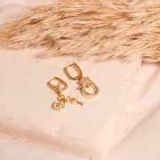 Breloque cadenas rond et clé avec oxydes de Zirconium 11x8 mm - Doré - Crystal x1