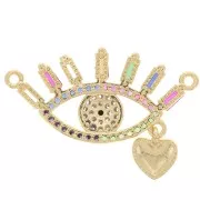 Intercalaire oeil avec oxydes de Zirconium  et petit coeur en résine époxy 15x28 mm - Doré x1