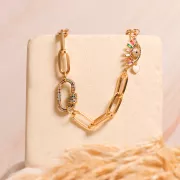 Intercalaire oeil avec oxydes de Zirconium  et petit coeur en résine époxy 15x28 mm - Doré x1