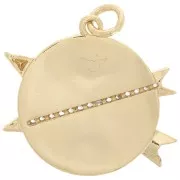 Pendentif rond et flèches avec oxydes de Zirconium et résine époxy 23 mm - Doré - Blanc x1