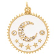 Pendentif rond motif lune avec oxydes de Zirconium & résine époxy 20 mm Blanc