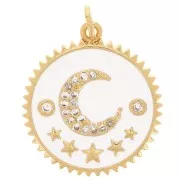 Pendentif rond motif lune avec oxydes de Zirconium & résine époxy 20 mm Blanc