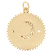 Pendentif rond motif lune avec oxydes de Zirconium  & résine époxy 20 mm Blanc