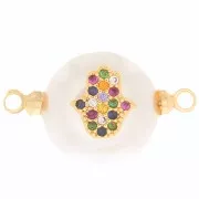 Intercalaire rond perle d'eau douce et main de Fatma en oxydes de Zirconium 12 mm - Doré x1