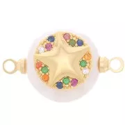 Intercalaire rond perle d'eau douce et étoile de mer en oxydes de Zirconium 12 mm - Doré x1