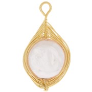 Pendentif goutte imitation perle d'eau douce 26x14 mm - Blanc - Doré x1