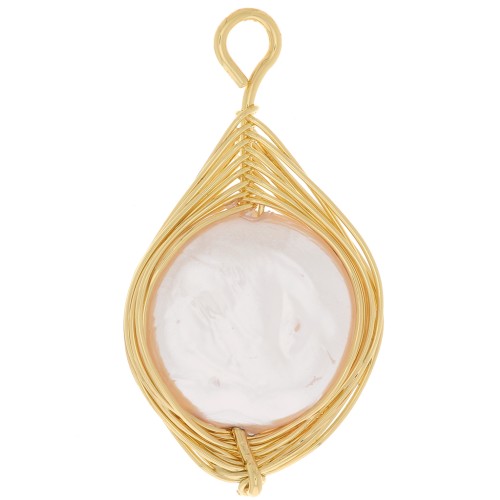Pendentif goutte imitation perle d'eau douce 26x14 mm - Blanc - Doré x1