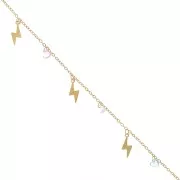 Chaîne maille Forçat avec breloques éclairs & coeurs en verre 8 mm - Doré x1m