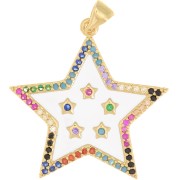 Pendentif étoile avec oxydes de Zirconium  & résine époxy 28x27.5 mm - Doré - Multicolore x1|raw }}