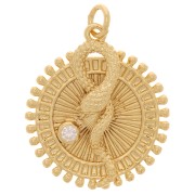 Pendentif rond travaillé - serpent en relief - avec  oxyde de Zirconium  25x22 mm - Doré x1