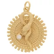 Pendentif rond travaillé - serpent en relief - avec oxyde de Zirconium 25x22 mm - Doré x1