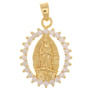Pendentif ovale - motif vierge en relief avec oxydes de Zirconium  22x16 mm - Doré - Crystal x1