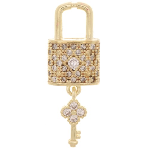Pendentif cadenas et clé avec oxydes de Zirconium 26x9 mm - Doré - Crystal x1