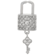 Pendentif cadenas et clé avec oxydes de Zirconium 26x9 mm - Rhodié - Crystal x1|raw }}