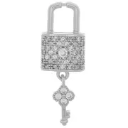 Pendentif cadenas et clé avec oxydes de Zirconium 26x9 mm - Rhodié - Crystal x1