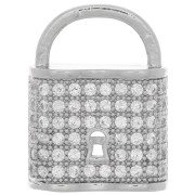 Pendentif cadenas avec oxydes de Zirconium  19x14 mm - Rhodié - Crystal x1|raw }}